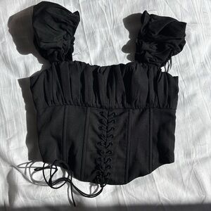 Princess Polly Black Bustier Ruched Tie Front Crop Top